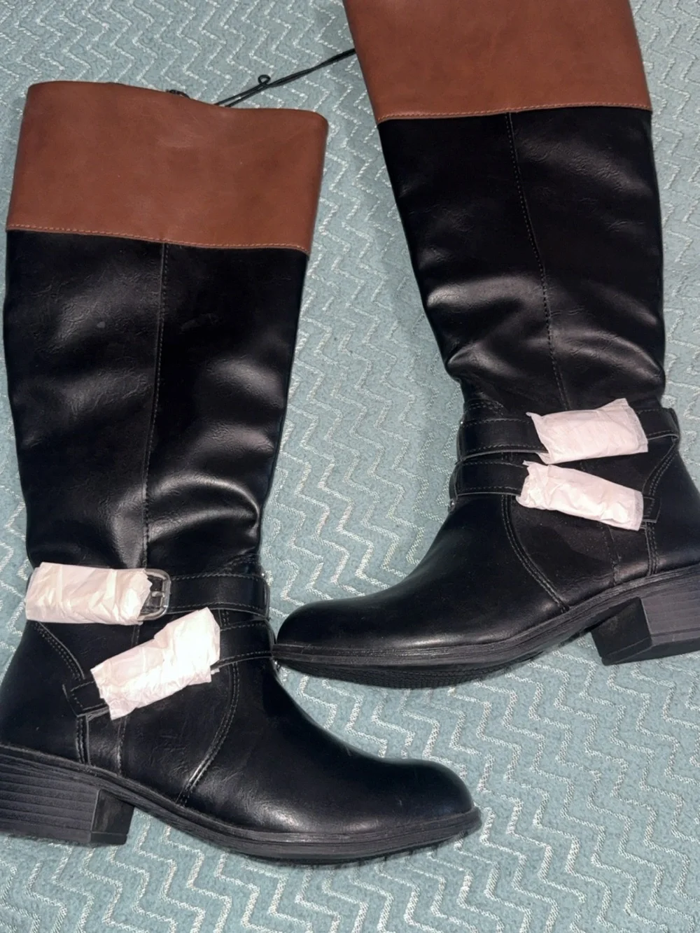 Women's Two-Tone Black and Brown Tall Riding Boots
